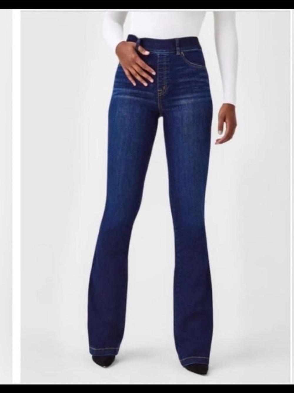 SPANX 1X Pull on Flare Dark Blue High-Rise Flare Jeans